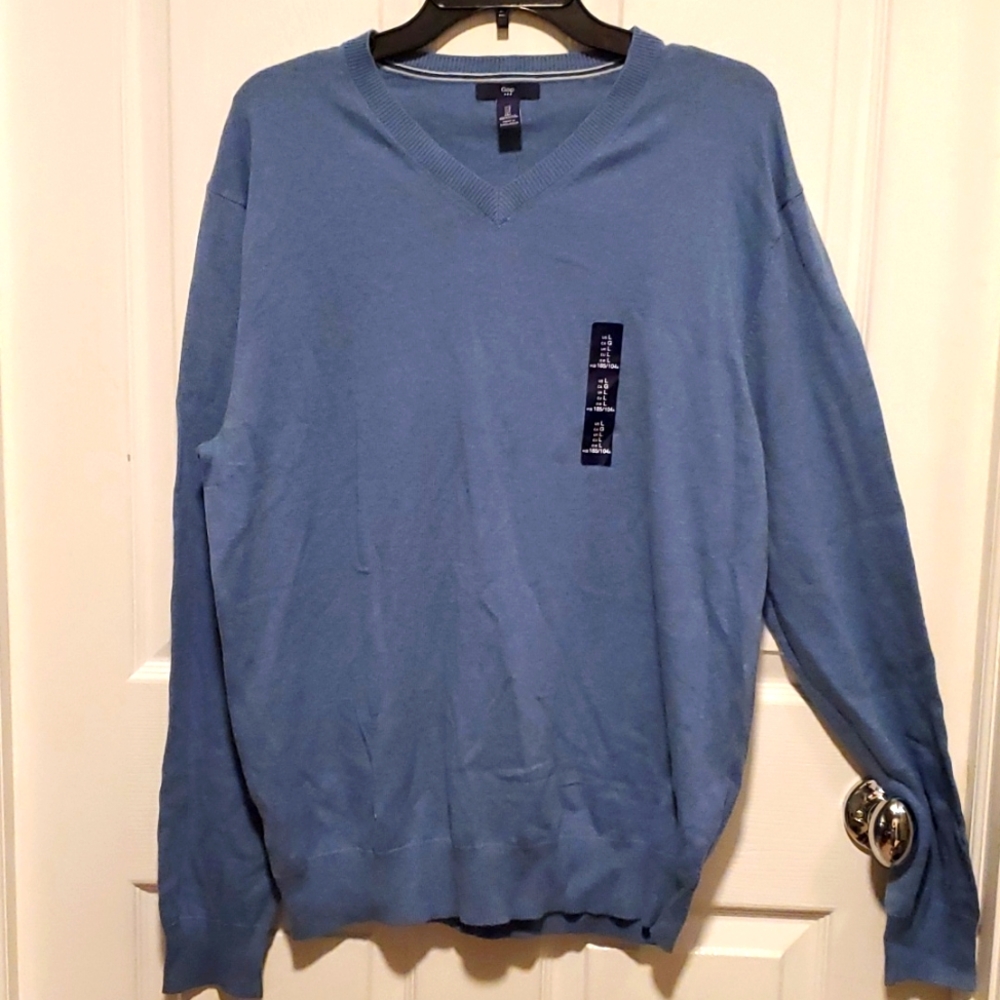 NWT Gap Men's V-Neck Blue Pullover Sweater - Size Large